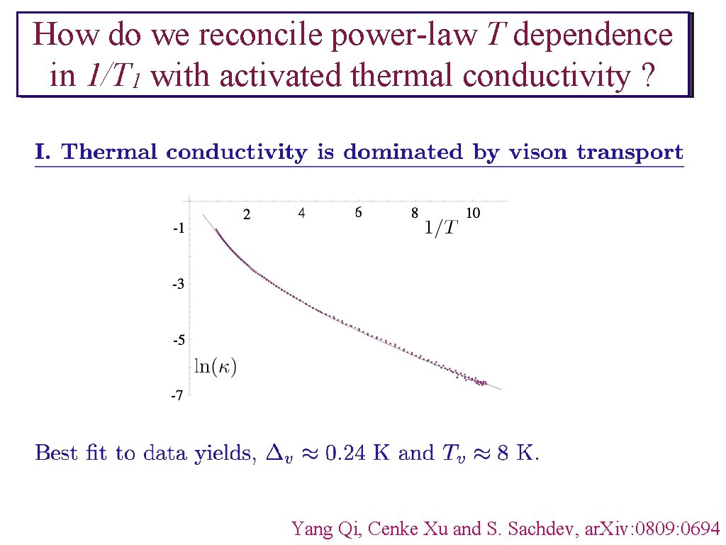 How do we reconcile power-law T dependence in 1/T 1 with activated thermal conductivity