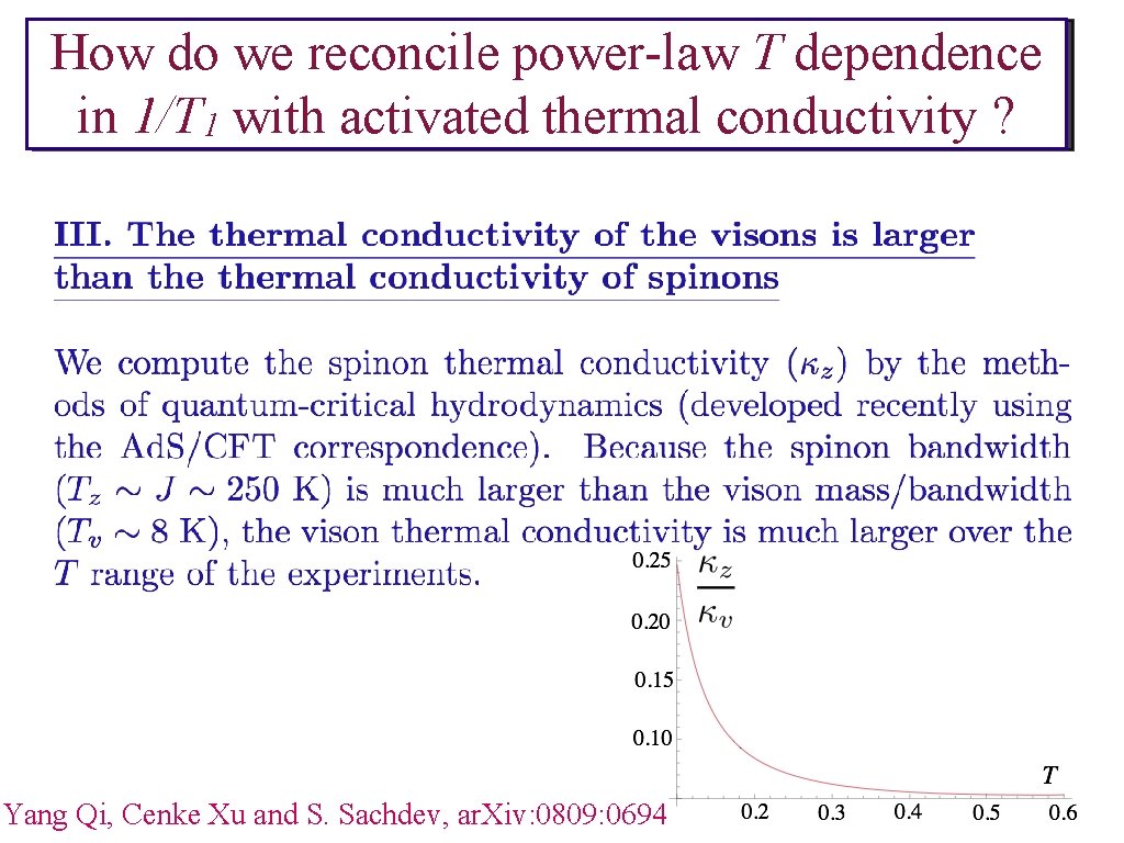 How do we reconcile power-law T dependence in 1/T 1 with activated thermal conductivity