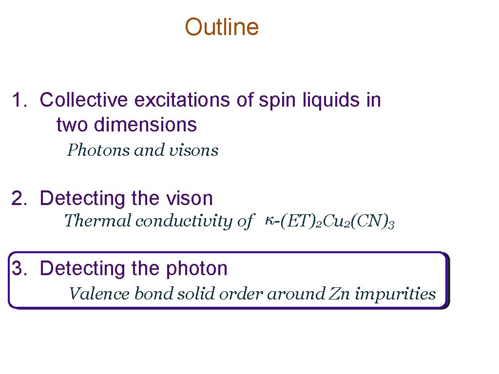 Outline 1. Collective excitations of spin liquids in two dimensions Photons and visons 2.