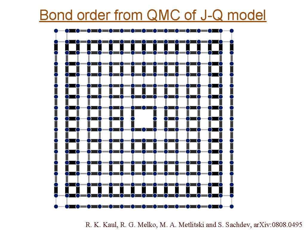 Bond order from QMC of J-Q model R. K. Kaul, R. G. Melko, M.