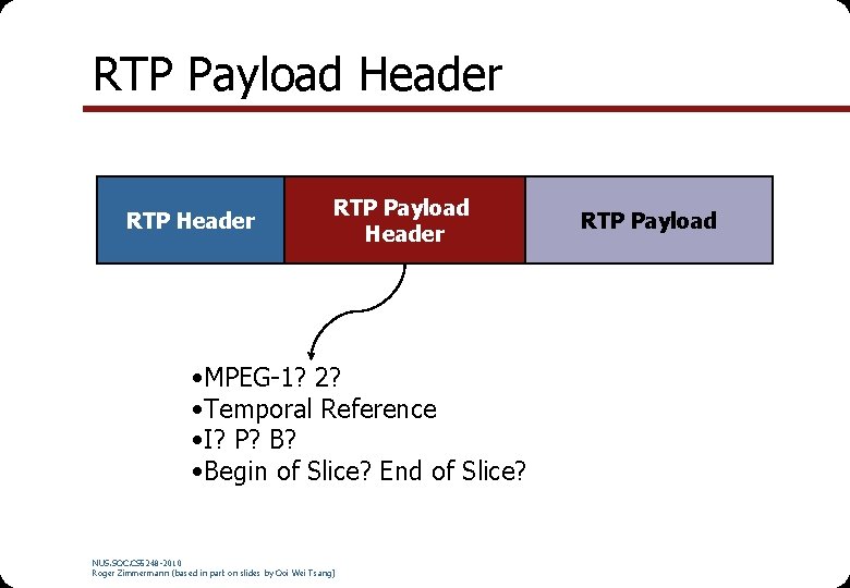 RTP Payload Header • MPEG-1? 2? • Temporal Reference • I? P? B? •