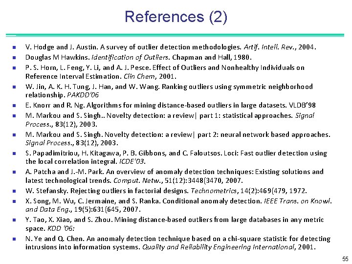 References (2) n n n n V. Hodge and J. Austin. A survey of