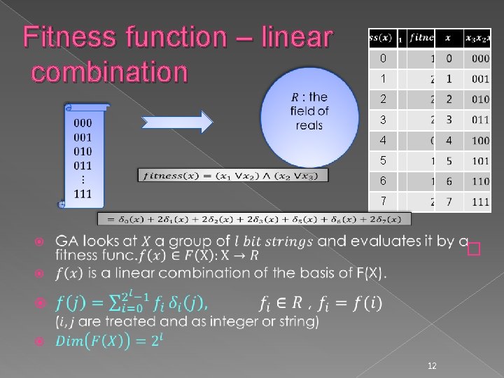 Fitness function – linear combination 0 1 2 3 4 5 6 7 �