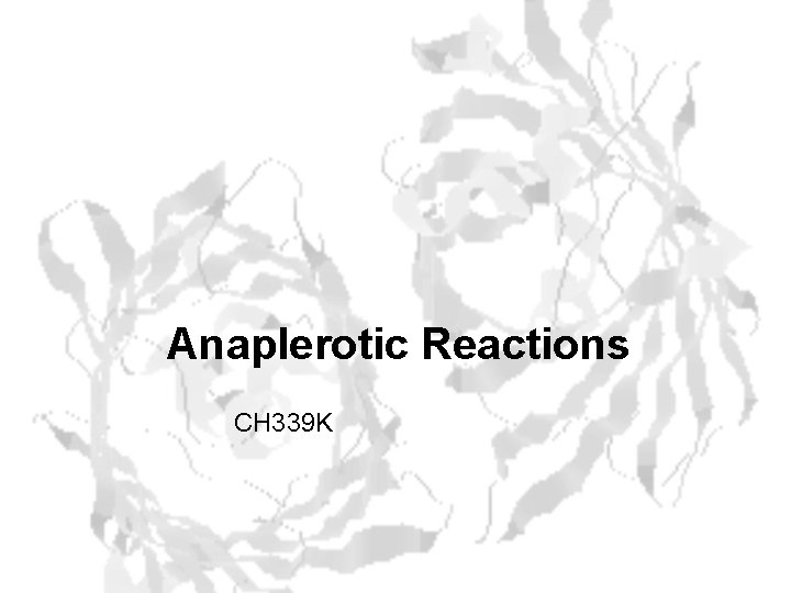 Anaplerotic Reactions CH 339 K 