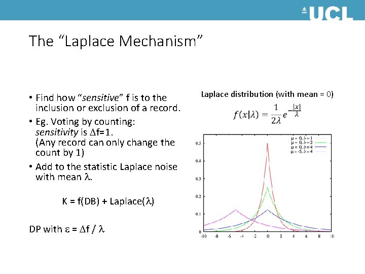 The “Laplace Mechanism” • Find how “sensitive” f is to the inclusion or exclusion