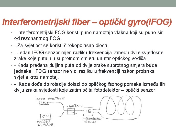 Interferometrijski fiber – optički gyro(IFOG) • - Interferometrijski FOG koristi puno namotaja vlakna koji