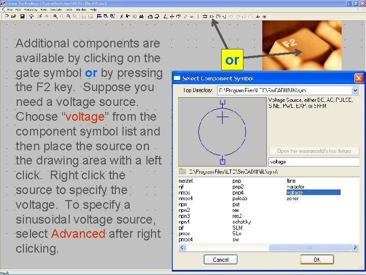 Additional components are available by clicking on the gate symbol or by pressing the