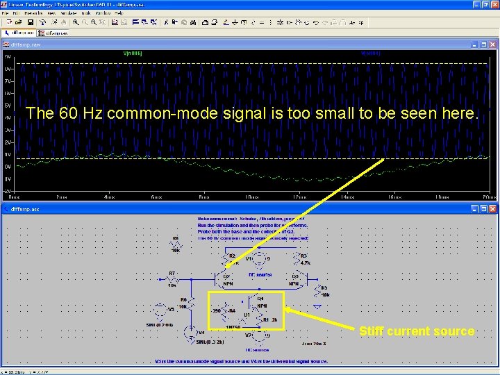 The 60 Hz common-mode signal is too small to be seen here. Stiff current