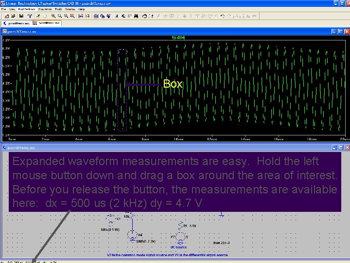 Box Expanded waveform measurements are easy. Hold the left mouse button down and drag