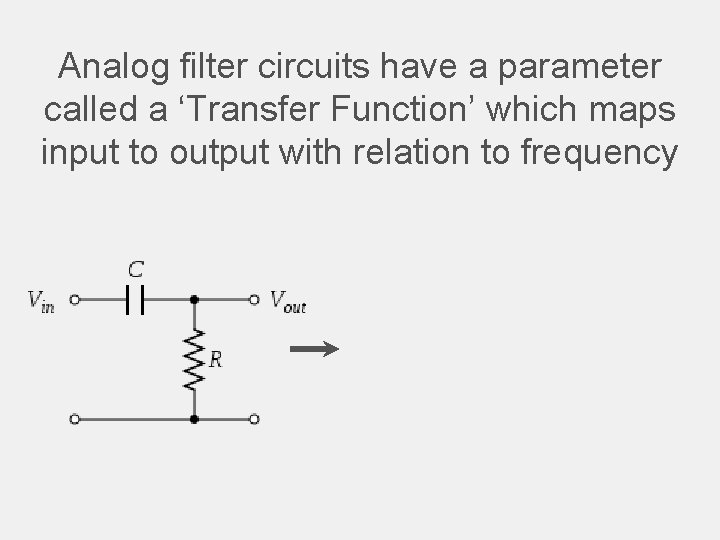 Analog filter circuits have a parameter called a ‘Transfer Function’ which maps input to