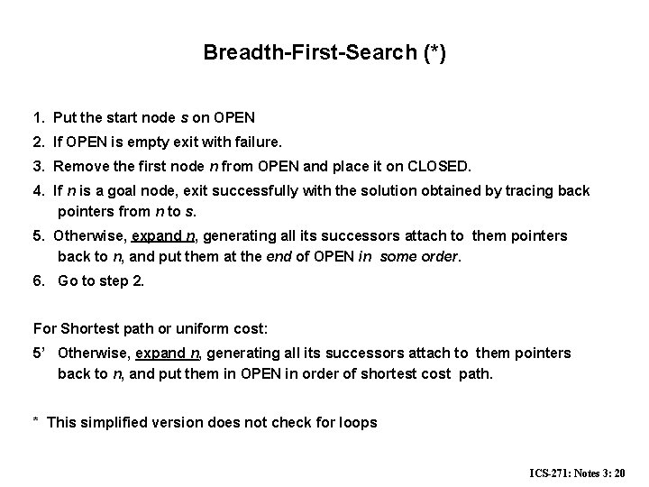 Breadth-First-Search (*) 1. Put the start node s on OPEN 2. If OPEN is