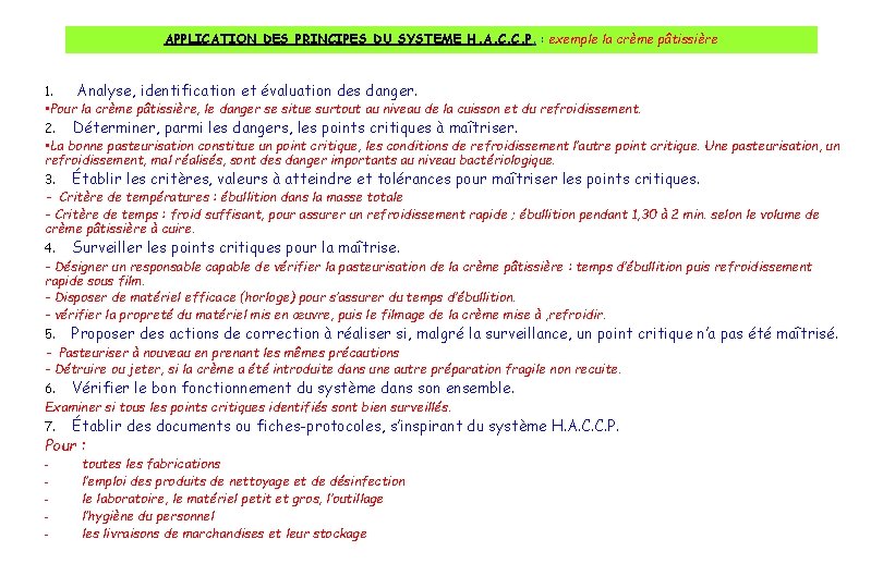 APPLICATION DES PRINCIPES DU SYSTEME H. A. C. C. P. : exemple la crème