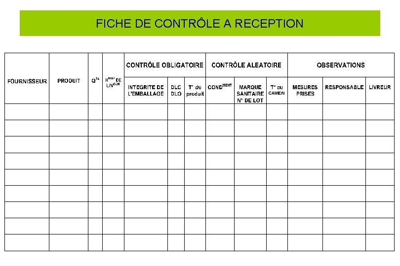 FICHE DE CONTRÔLE A RECEPTION 