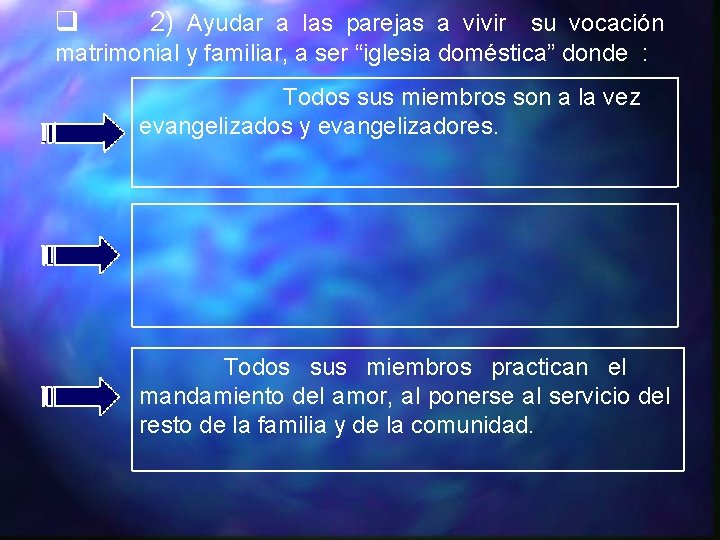 q 2) Ayudar a las parejas a vivir su vocación matrimonial y familiar, a