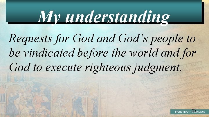 My understanding Requests for God and God’s people to be vindicated before the world