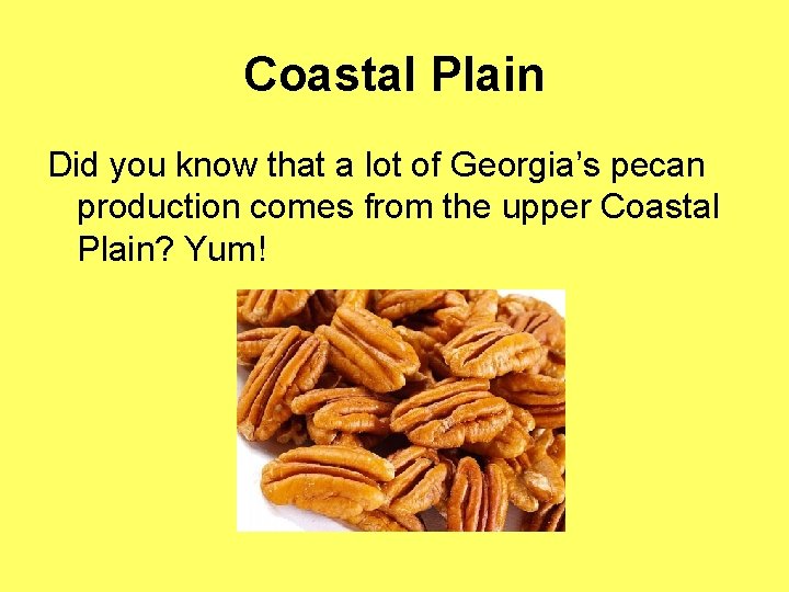 Coastal Plain Did you know that a lot of Georgia’s pecan production comes from