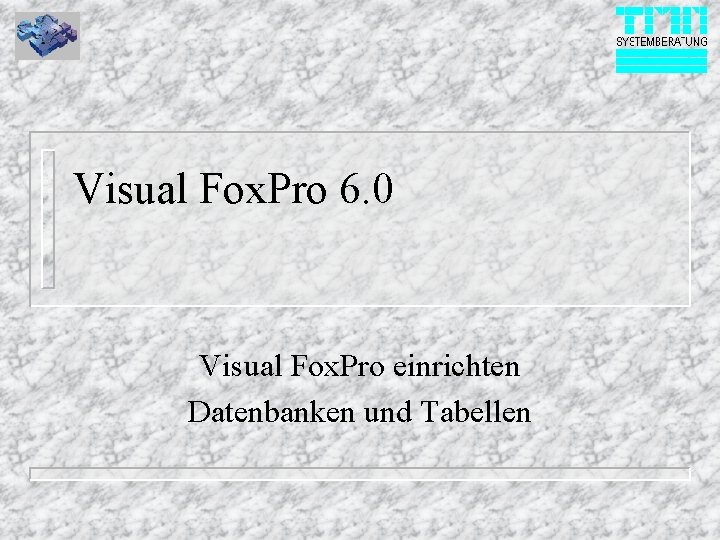 Visual Fox. Pro 6. 0 Visual Fox. Pro einrichten Datenbanken und Tabellen 