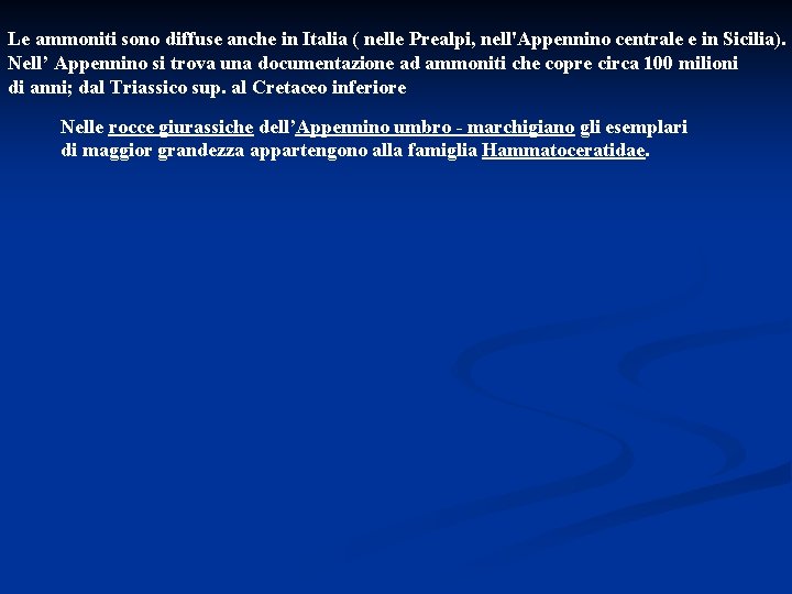 Le ammoniti sono diffuse anche in Italia ( nelle Prealpi, nell'Appennino centrale e in