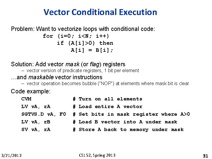 Vector Conditional Execution Problem: Want to vectorize loops with conditional code: for (i=0; i<N;