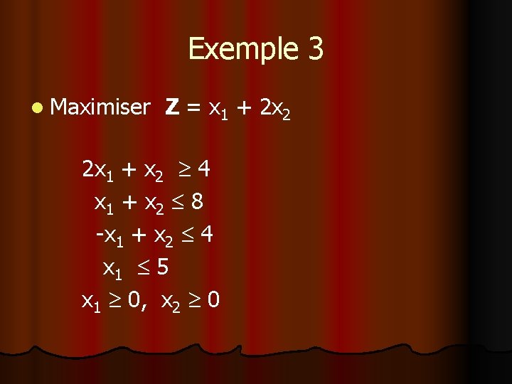 Exemple 3 l Maximiser Z = x 1 + 2 x 2 2 x