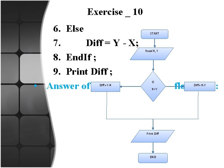 Exercise _ 10 6. Else 7. Diff = Y - X; 8. End. If