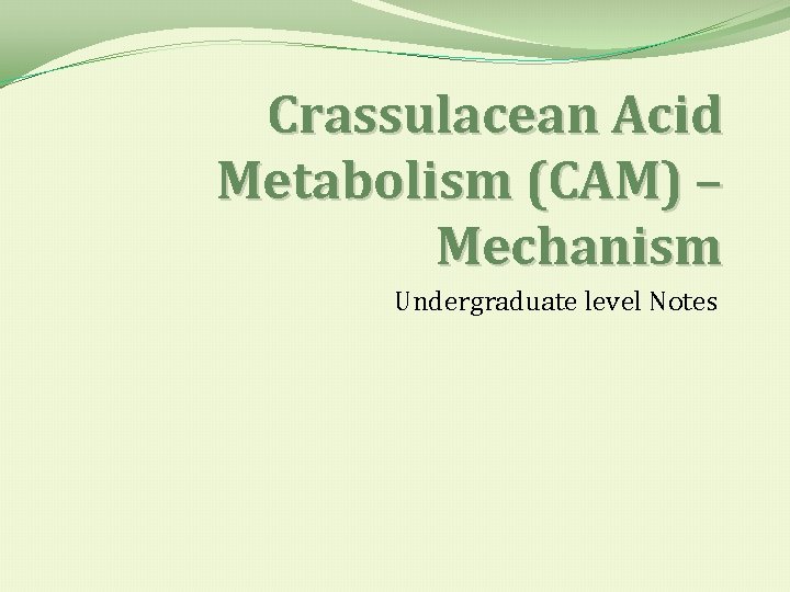 Crassulacean Acid Metabolism (CAM) – Mechanism Undergraduate level Notes 