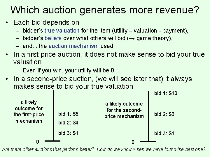Which auction generates more revenue? • Each bid depends on – bidder’s true valuation