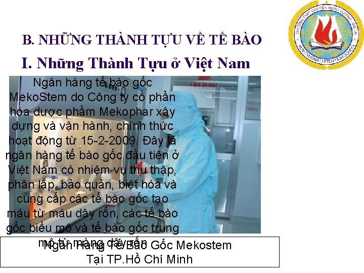 B. NHỮNG THÀNH TỰU VỀ TẾ BÀO I. Những Thành Tựu ở Việt Nam