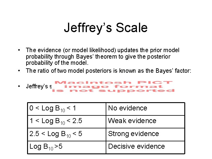 Jeffrey’s Scale • The evidence (or model likelihood) updates the prior model probability through