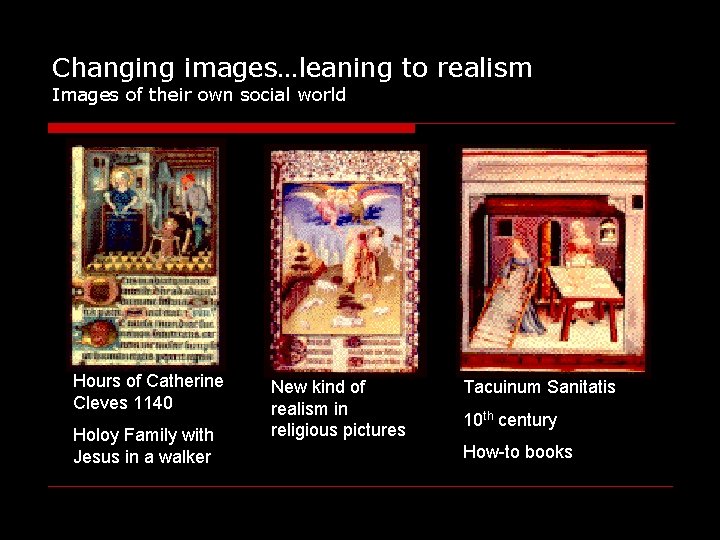 Changing images…leaning to realism Images of their own social world Hours of Catherine Cleves