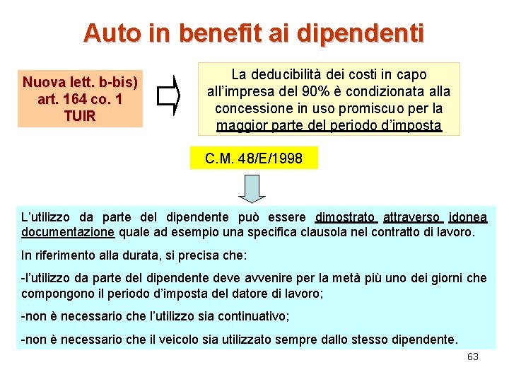 Auto in benefit ai dipendenti Nuova lett. b-bis) art. 164 co. 1 TUIR La