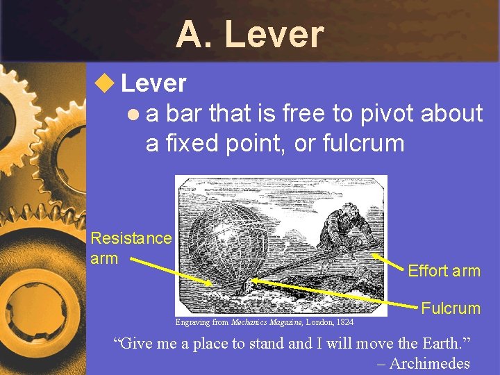 A. Lever u Lever l a bar that is free to pivot about a