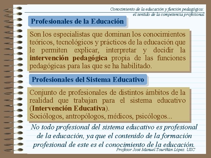 Conocimiento de la educación y función pedagógica: el sentido de la competencia profesional Profesionales