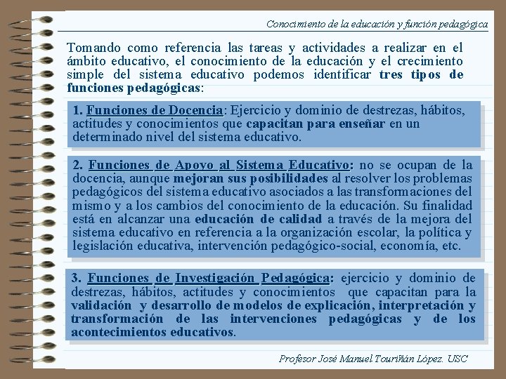 Conocimiento de la educación y función pedagógica Tomando como referencia las tareas y actividades