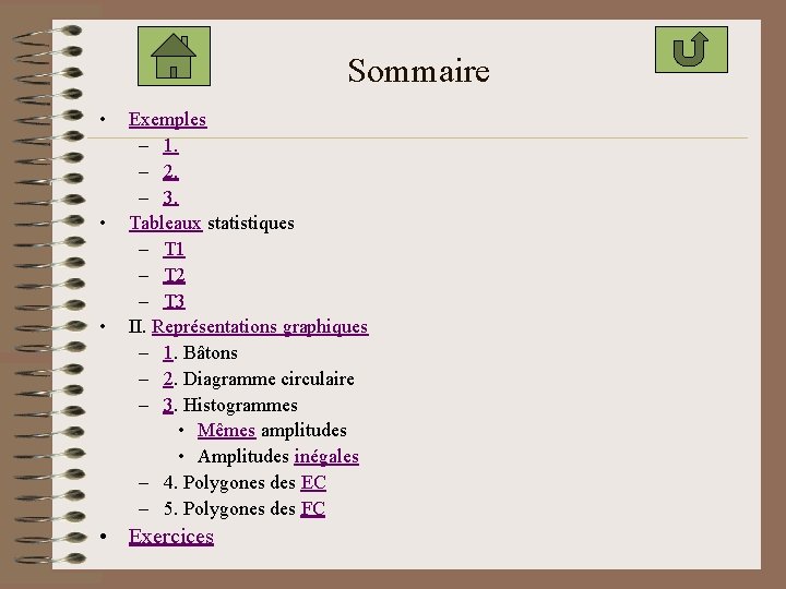Sommaire • • • Exemples – 1. – 2. – 3. Tableaux statistiques –