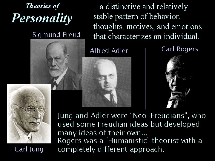 Theories of Personality Sigmund Freud . . . a distinctive and relatively stable pattern