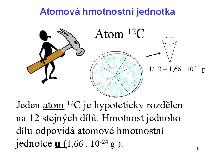 Atomová hmotnostní jednotka 12 Atom C 1/12 = 1, 66. 10 -24 g Jeden