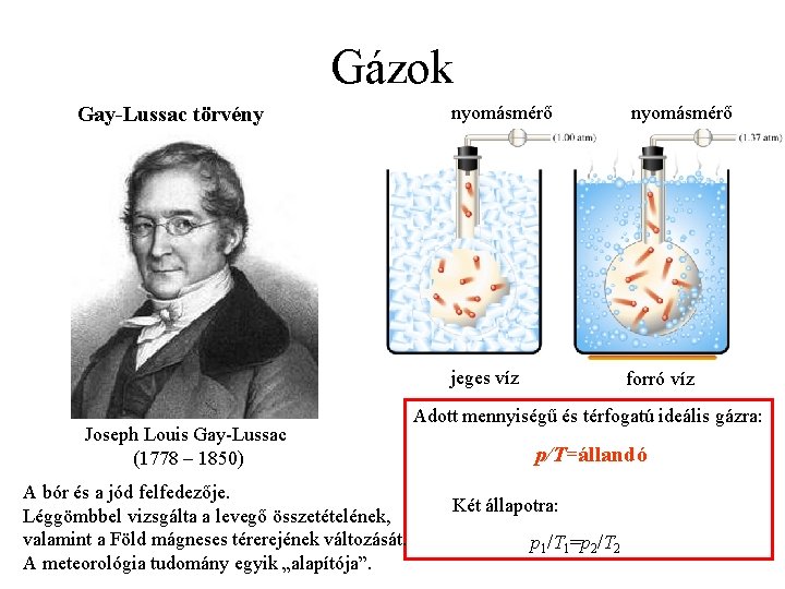 Gázok Gay-Lussac törvény Joseph Louis Gay-Lussac (1778 – 1850) A bór és a jód