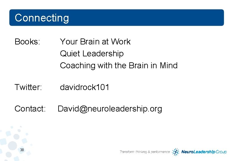 Connecting Books: Your Brain at Work Quiet Leadership Coaching with the Brain in Mind Connecting Books: Your Brain at Work Quiet Leadership Coaching with the Brain in Mind