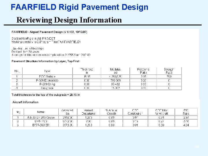 FAARFIELD Rigid Pavement Design Reviewing Design Information 48 