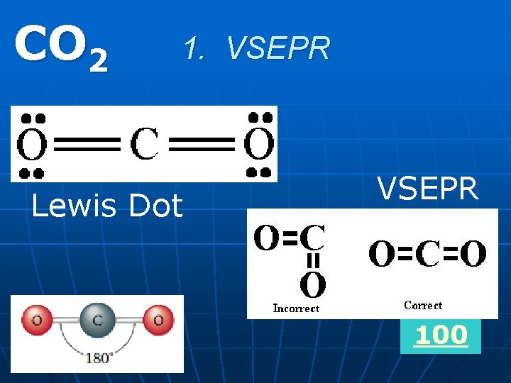 CO 2 1. VSEPR Lewis Dot VSEPR 100 