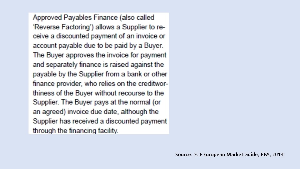 Source: SCF European Market Guide, EBA, 2014 