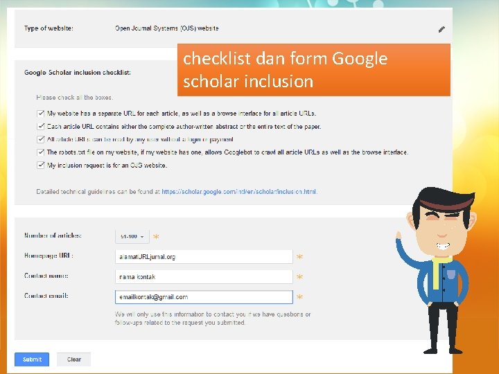 checklist dan form Google scholar inclusion 