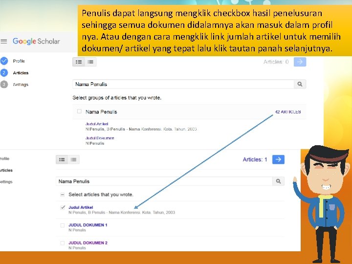 Penulis dapat langsung mengklik checkbox hasil penelusuran sehingga semua dokumen didalamnya akan masuk dalam