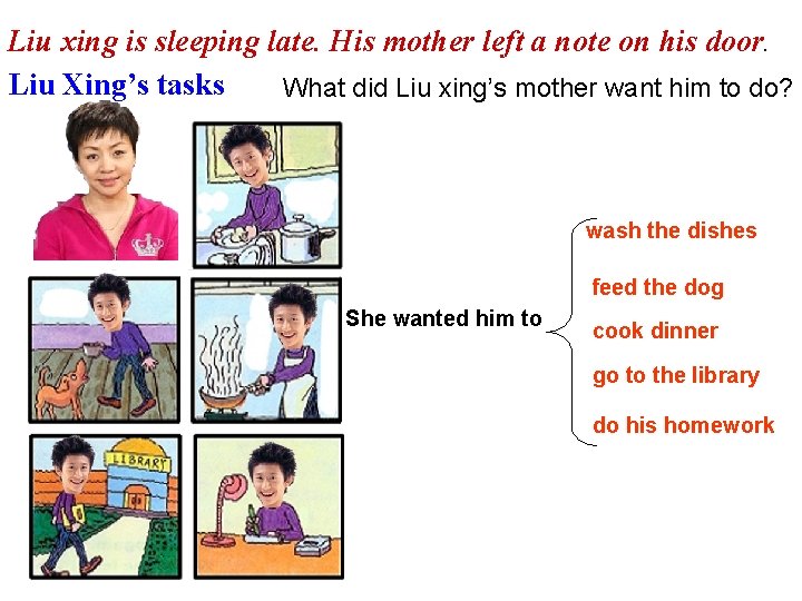 Liu xing is sleeping late. His mother left a note on his door. Liu Liu xing is sleeping late. His mother left a note on his door. Liu