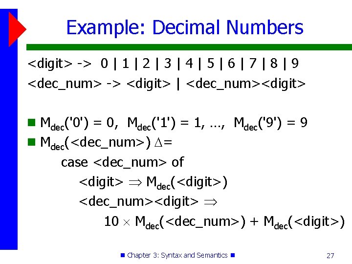 Example: Decimal Numbers <digit> -> 0 | 1 | 2 | 3 | 4