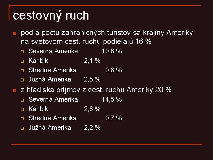 cestovný ruch n podľa počtu zahraničných turistov sa krajiny Ameriky na svetovom cest. ruchu