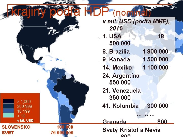 krajiny podľa HDP (nominál) > 1, 000 200 -999 10 -199 < 10 v