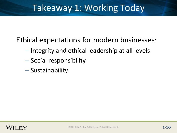 Place Slide Title Text Takeaway 1: Here Working Today Ethical expectations for modern businesses: Place Slide Title Text Takeaway 1: Here Working Today Ethical expectations for modern businesses: