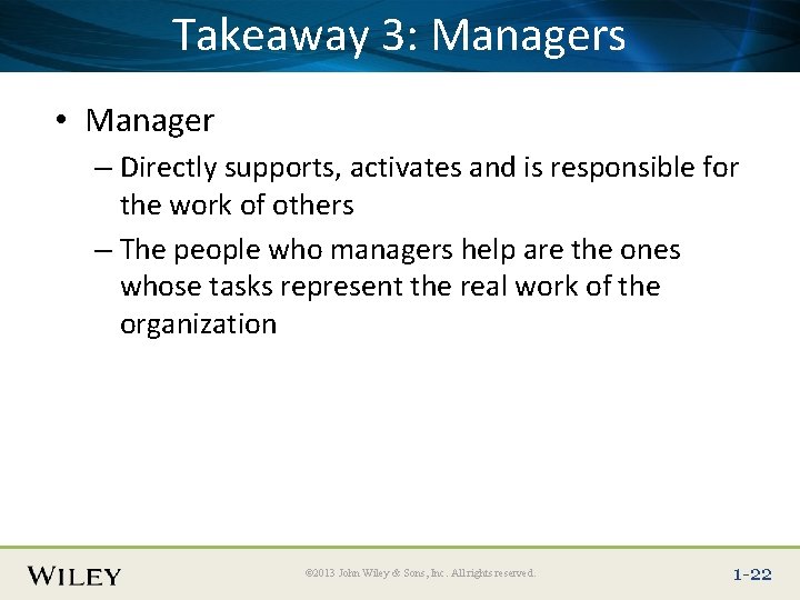 Place Slide Title Text Here Takeaway 3: Managers • Manager – Directly supports, activates Place Slide Title Text Here Takeaway 3: Managers • Manager – Directly supports, activates